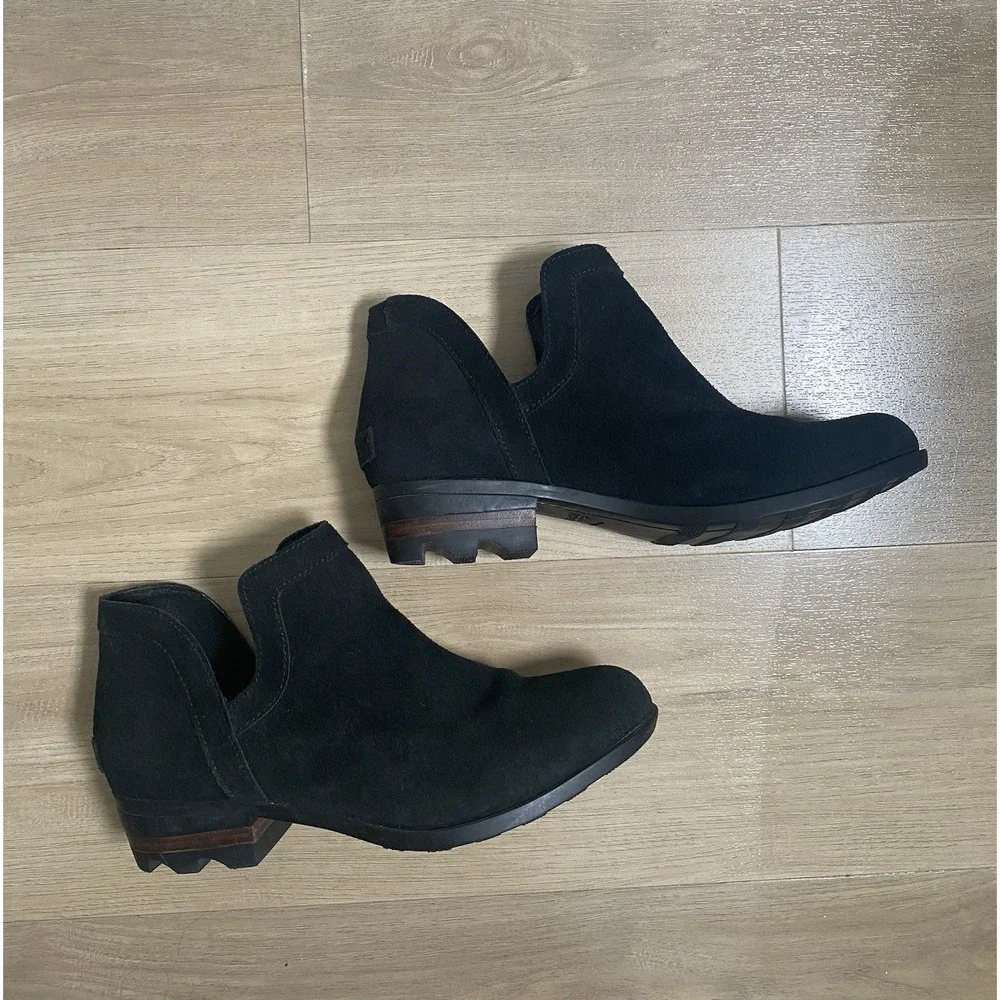 Sorel Lolla‎ Cut Out Ankle Boots Black Suede NL3379-010 Women's 10